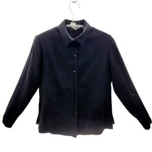 BCBG MaxAzria Vintage Black Microfiber‎ Faceted Button Up Dess Shirt Blouse